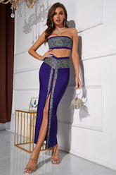 Conjuntos de vestidos de noche con diamantes de imitación sin tirantes de Mopaka